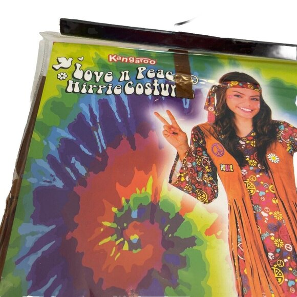 Love N Peace Hippie Costume Medium Youth 8-10 With Headband & Fringe Boot Covers - Picture 2 of 5